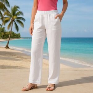 Lilly Pulitzer White Linen Cotton Wide Leg Pants Women's S Casual‎ Beach Resort